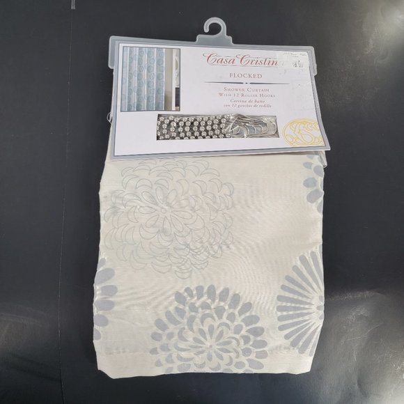 Cristina Cristina Flocked Shower Curtain with 12 Roller Hooks 72" x 72" NEW - Picture 1 of 2